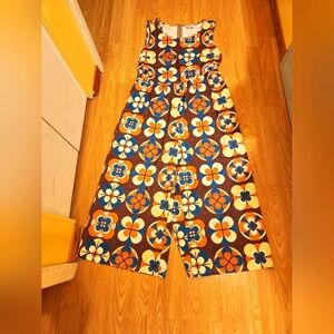 Beyond This Plane medium 70's orange, blue and brown print jumpsuit.